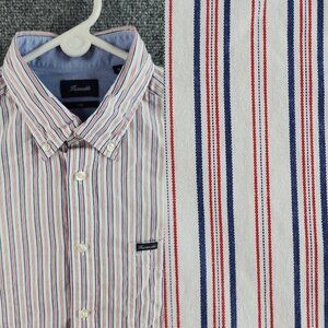 Faconnable Club Button Up Long Sleeve Shirt Cotton Men Red White Blue Medium